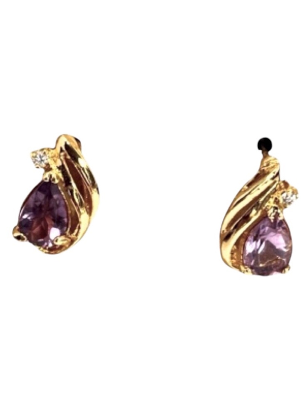 Simulated Amethyst & Crystal Gold Tone Post Earrings.  3/4” long